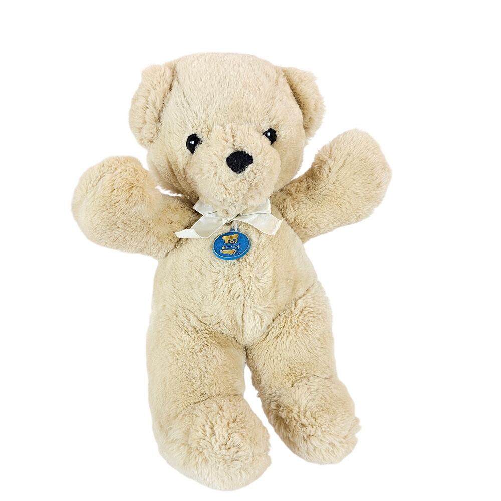 Vintage Dakin Teddy Bear Plush Cream Beige Stuffed Animal Korea 14” Satin Bow